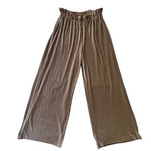 Chocolate USA Wide Leg Ribbed‎ Velvet Pants Taupe Shimmer Soft Stretch Lounge L